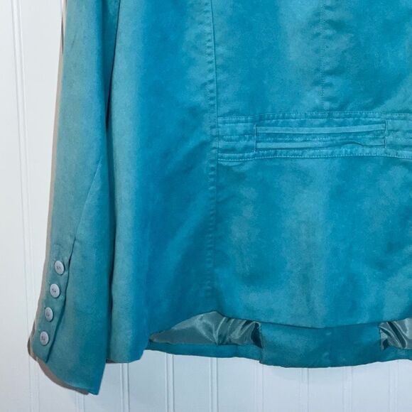 Tan Jay Button Down Jacket Women’s 14 Blue Faux Suede Classiccore Office Wear - Picture 8 of 10